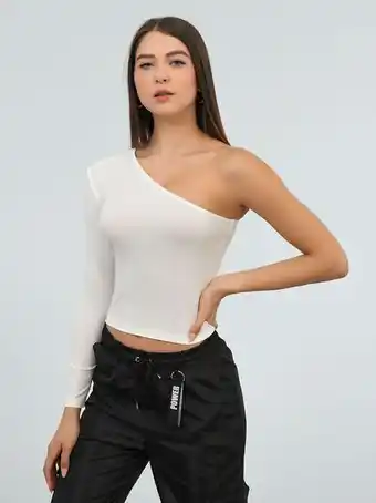 Playera one shoulder blanca