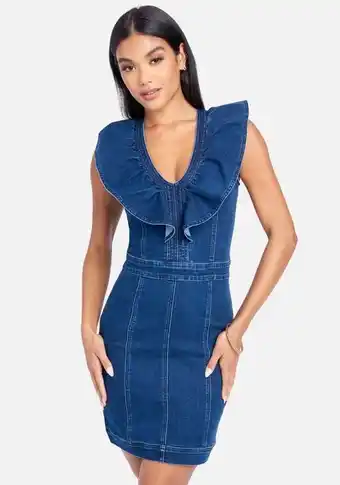 Bebe V neck cascade sleeve denim dress oferta