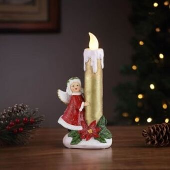 Chapur Vela navideña con angel en poliresina con luces 30 cm oferta