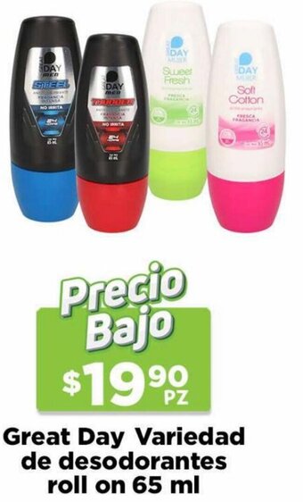 HEB Great Day Variedad de Desodorantes Roll On 65ml oferta
