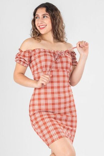 Santory Vestido corto a cuadros manga corta oferta
