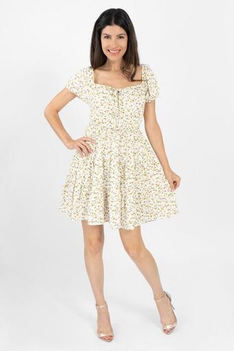 Santory Vestido corto con flores manga corta oferta