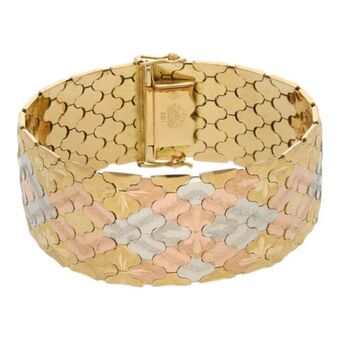 Nacional Monte de Piedad Pulsera eslabón articulado labrado en oro tres tonos 18 kilates. oferta