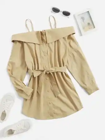 SHEIN Shein niñas vestido con cinturón de hombros descubiertos oferta