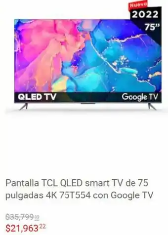 Pantalla TCL LED Smart TV de 75 Pulgadas 4K
