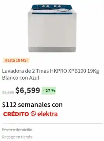 Elektra Lavadora de 2 TInas HKPRO XPB190 19kg oferta