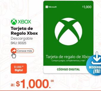 Tarjeta de regalo xbox / xbox one / windows / 1000 pesos de tarjeta digital / descargable
