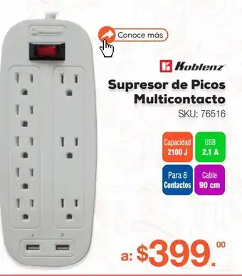 RadioShack Supresor de picos multicontacto koblenz 00-5334-00-8 / 2100 joules / 8 contactos / gris oferta