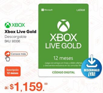 RadioShack Xbox live gold / suscripción digital 12 meses / xbox one / xbox 360 / descargable oferta