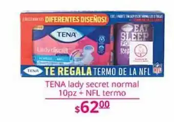 Toallas femeninas tena lady secret normal 10pz + nfl termo