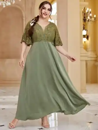 SHEIN Vestido con encaje en contraste de malla de manga mariposa oferta