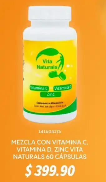 Mezcla con vitamina c, vitamina d, zinc vita naturals 60 cápsulas