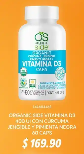 Organic side vitamina d3 400 ui con cúrcuma jengible y pimienta negra - 60 caps