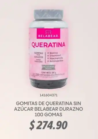 Gomitas de queratina sin azúcar belabear durazno 100 gomas