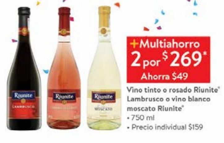 Walmart Vino tinto o rosado riunite 750ml x2 oferta