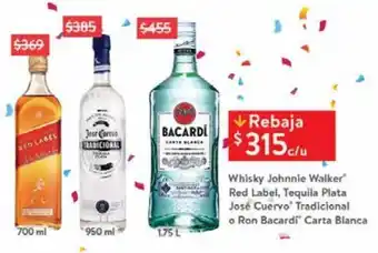 Whisky johnnie walker, red label, tequila plata josé cuervo