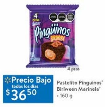 Walmart Pastelito pinguinos biriween marinela 160g oferta