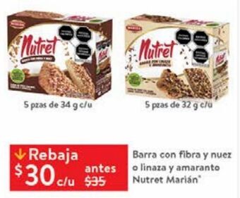 Walmart Barra con fibra y nuez o linaza y amaranto nutret marian oferta