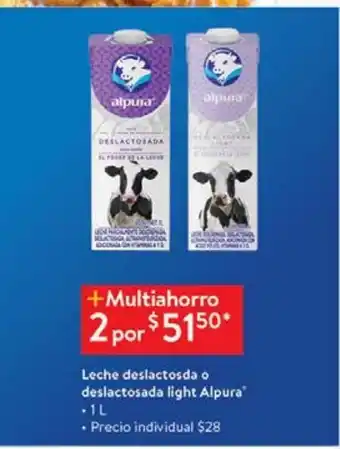 Walmart Leche deslactosada o deslactosada light alpura 1l x2 oferta