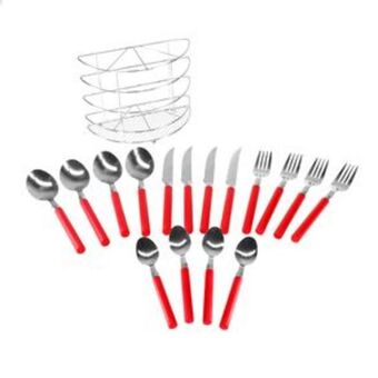 El Bodegón Juego de cubiertos ekco de 17 piezas color rojo hechos de acero inoxidable con porta cubiertos oferta