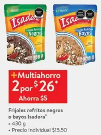 Walmart Frijoles Refritos Negros o Bayos Isadora 430g oferta