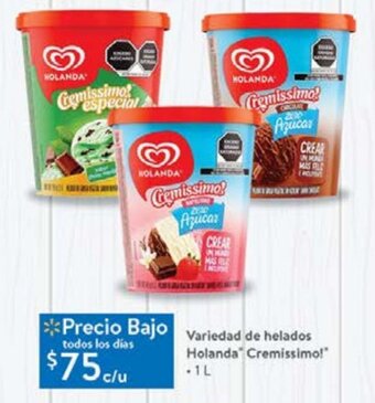 Walmart Variedad de Helados Holanda Cremissimo! 1L oferta