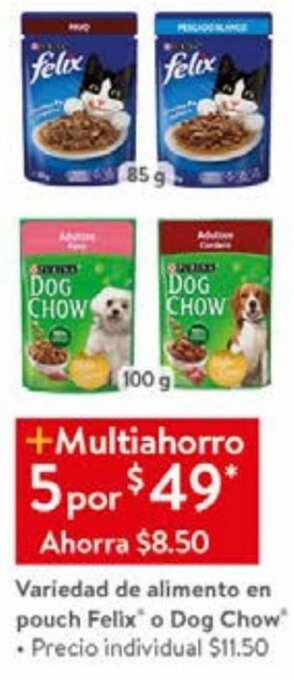 Walmart Variedad de Alimento en Pouch Felix o Dog Chow oferta