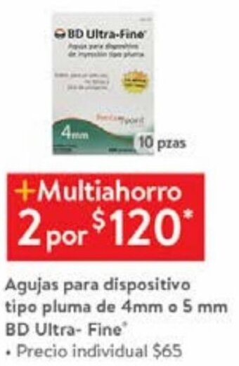 Walmart Agujas para Dispositivo Tipo Pluma de 4mm o 5mm BD Ultra - Fine oferta