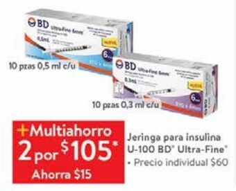 Walmart Jeringa para insulina u-100 bd ultra-fine oferta