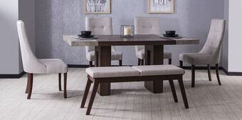 Comedor rectangular luxor 160 cm con 4 sillas y banca beige