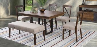Muebles Dico Comedor rectangular barret teka con 4 sillas y banca oferta