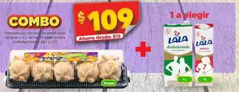 Bodega Aurrerá Paquete pan de muerto tradicional 10 pzas + 2l de leche lala entera o deslactosada de 1l oferta