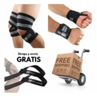 Fandeal Vendas de rodilla knee wraps + muñequeras+ straps gratis gym oferta