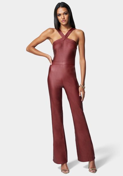 Bebe Wide leg snap detail coated denim jumpsuit oferta