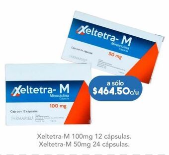 Xeltetra 12 cápsulas caja clorhidrato de minociclina 100 mg