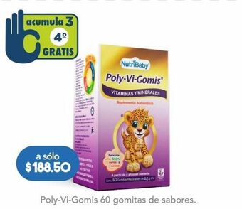Farmacia San Pablo Nutribaby poly-vi-gomis suplemento alimenticio en gomitas sabor: piña, limón, cereza y oferta