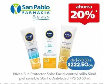 Farmacia San Pablo Nivea sun protector solar facial fps 50 anti-edad q10 para piel normal / seca oferta