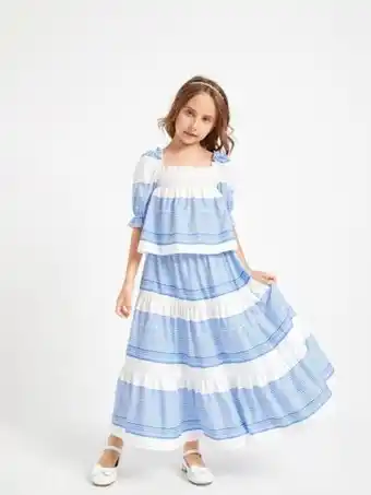 SHEIN Shein conjuntos para niñas volante rígido a rayas bohemio oferta