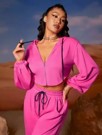 SHEIN Shein sxy capucha con cremallera de manga farol con cordón oferta