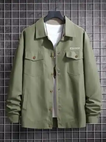 SHEIN Hombres abrigo con bordado de letra con bolsillo con solapa sin camiseta oferta