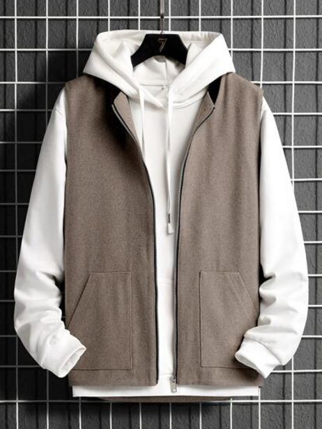 SHEIN Hombres abrigo con bolsillos oblicuos cuello béisbol sin manga sin capucha oferta