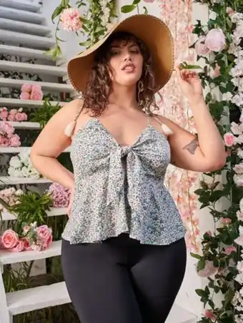SHEIN Shein top de tirantes floral con cordón delantero oferta