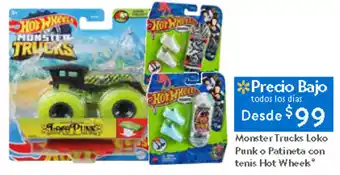 Monster Trucks Loko Punk o Patineta con Tenis Hot Wheels