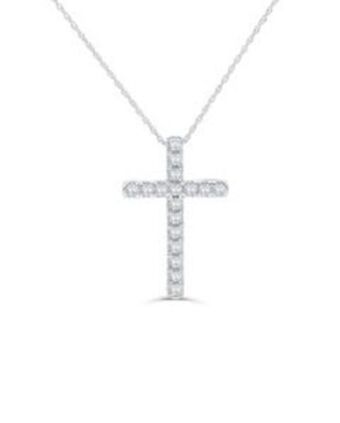 Joyerías Bizzarro Dije de cruz de oro blanco 14k con cadena con 50pts de diamante (si) (e-f) oferta