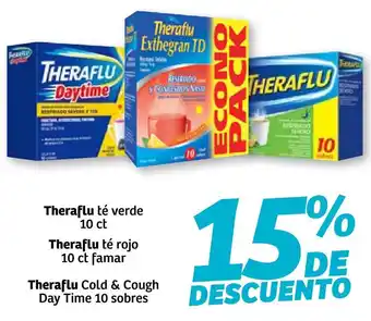 Soriana Híper Theraflu Té Verde 10ct, Theraflu Té Rojo 10ct Famar, Theraflu Cold & Cough Day TIme 10 Sobres oferta