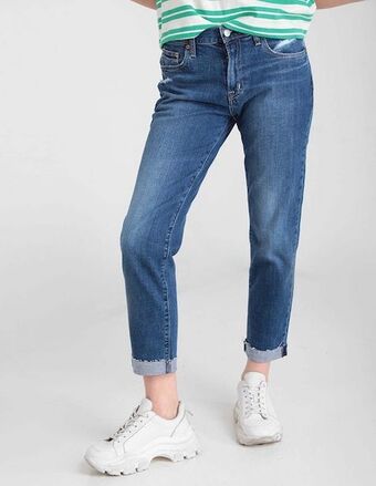 GAP Jeans straight lavado obscuro corte cintura para mujer oferta