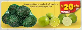 Bodega Aurrerá Aguacate hass en malla, limón agio o limón sin semilla kg oferta