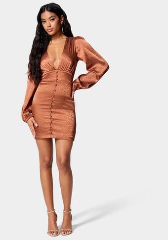 Bebe Satin button up jacquard mini dress oferta