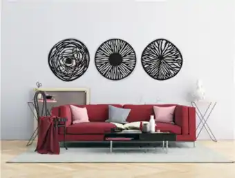 Muebles Dico Set de 3 figuras decorativas para pared círculos negro oferta