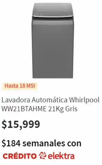 Elektra Lavadora Automática Whirlpool WW21BTAHME 21kg Gris oferta